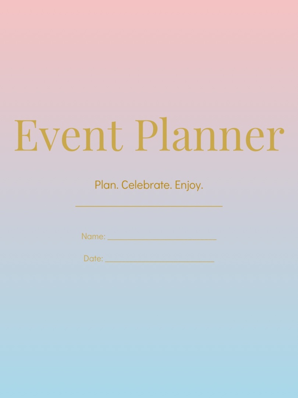 Event Planner Digital Pink to Blue Ombre with Gold Text